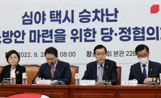 방문규 국무조정실장이 28일 오전 국회에서 열린 심야 택시 승차난 해소방안 마련을 위한 당·정협의회에서 발언하고 있다.  연합뉴스.